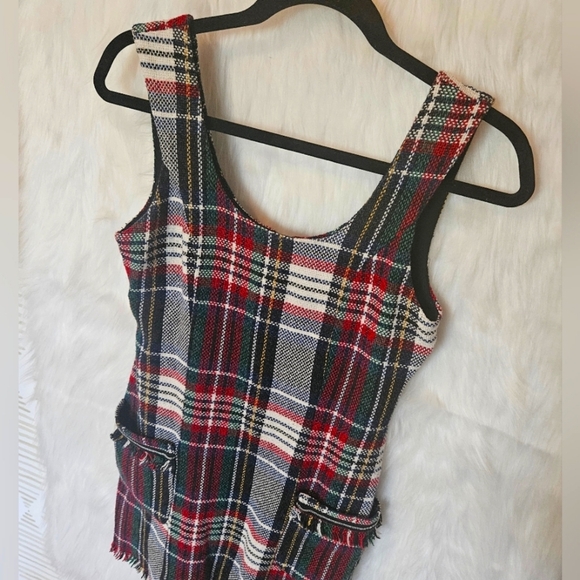 Zara Winter Knit Plaid Overall Mini Dress - Picture 2 of 6